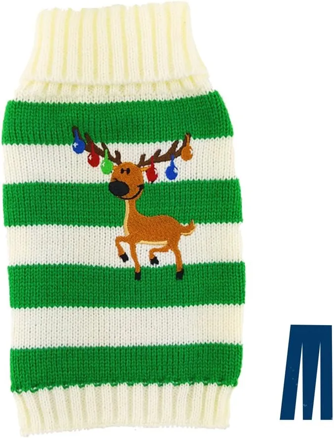 Mikayoo pet Sweater for Small Dog/cat,Ugly Sweater,Color Horizontal Stripes,Christmas Holiday Xmas, Elk Series, Reindeer Series,with Bells(Green,S)