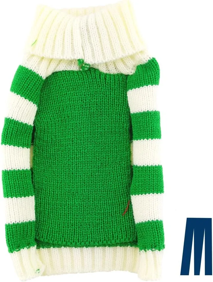 Mikayoo pet Sweater for Small Dog/cat,Ugly Sweater,Color Horizontal Stripes,Christmas Holiday Xmas, Elk Series, Reindeer Series,with Bells(Green,S)