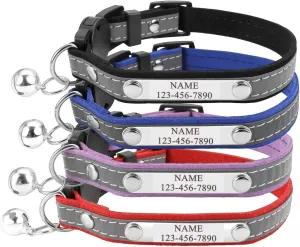 Mogoko Personalized Breakaway Cat Collar, Reflective Customized Kitten Pet Collar with Engraved ID Name Plate and Bell(Black) 7.8"-10.6" Neck