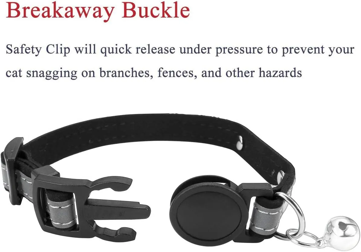 Mogoko Personalized Breakaway Cat Collar, Reflective Customized Kitten Pet Collar with Engraved ID Name Plate and Bell(Black) 7.8"-10.6" Neck