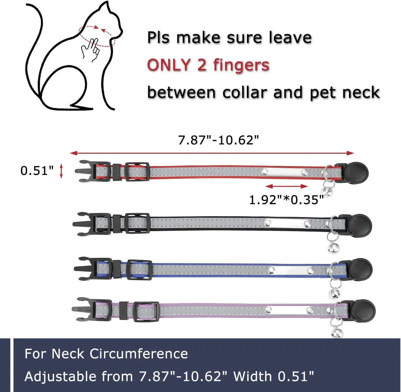 Mogoko Personalized Breakaway Cat Collar, Reflective Customized Kitten Pet Collar with Engraved ID Name Plate and Bell(Black) 7.8"-10.6" Neck