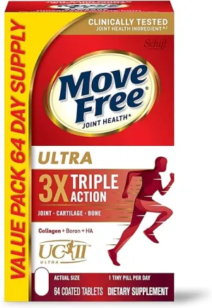 Move Free Ultra Triple Action Joint Support Supplement - Type II Collagen Boron & Hyaluronic Acid - Supports Joint Comfort, Cartiliage & Bones in 1 Tiny Pill Per Day, 64 Tablets (64 servings)* in Pakistan