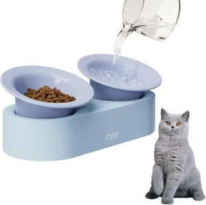 MS!MAKE SURE Cat Bowls, Elevated Ceramic Cat Food and Water Bowl Set, 15 Tilted Blows with Stand, Non-Slip & Whisker Friendly - Purple, Blue