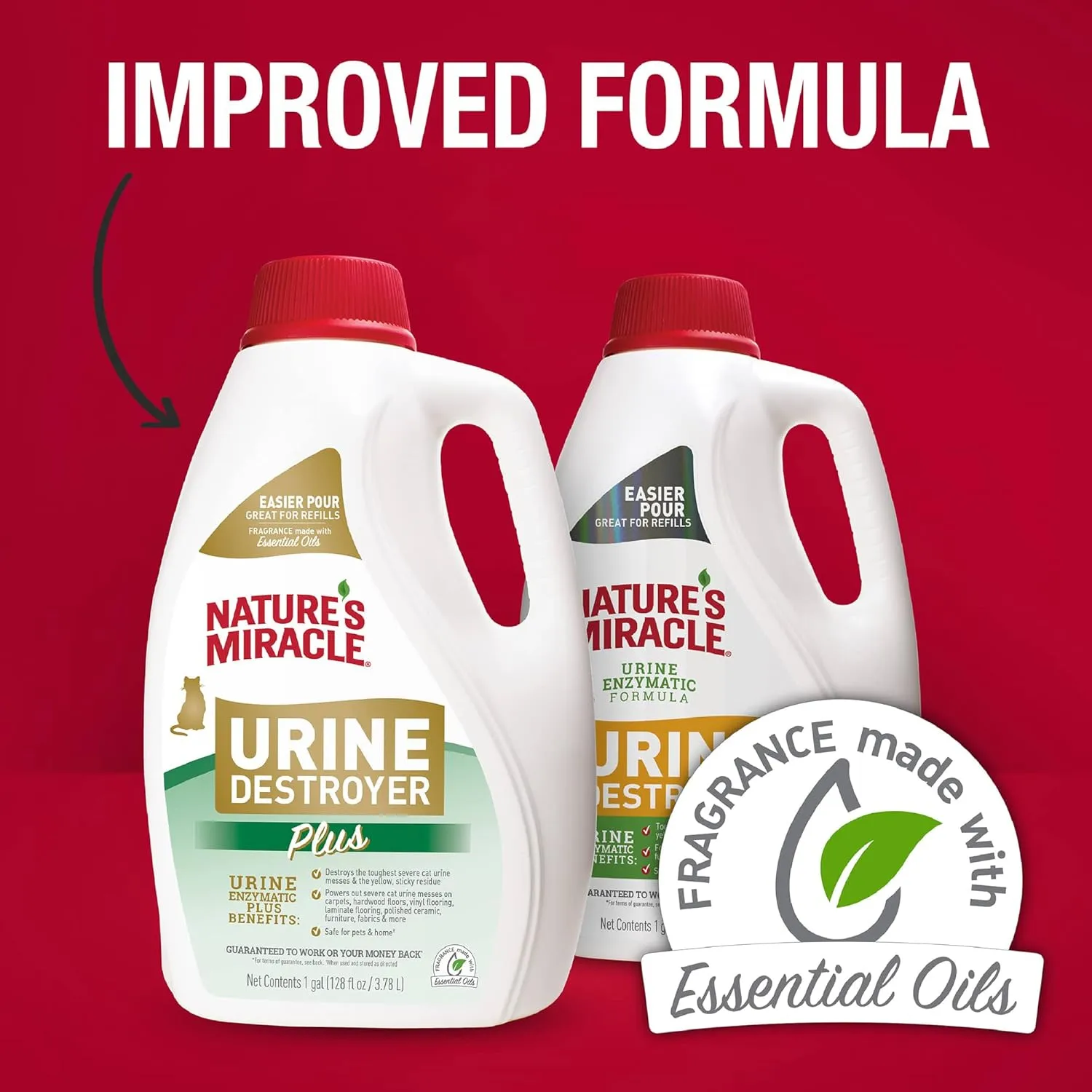 Nature's Miracle Urine Destroyer Plus for Cats, Enzymatic Formula for Severe Cat Urine Stains and Yellow Stick Residue, 128 oz