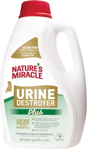 Nature's Miracle Urine Destroyer Plus for Cats, Enzymatic Formula for Severe Cat Urine Stains and Yellow Stick Residue, 128 oz