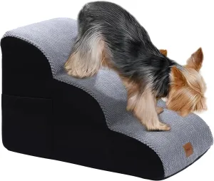 OYX Puppy Stairs for Small Dogs, Dog Stairs Ramp for Beds, Couches Or Cars, Non-Slip Pet Stairs, Dog Stairs & Steps with Side Design Pockets, Back Design Handles, Grey 3-Tiers 23.6 * 15.7 * 15.74 in