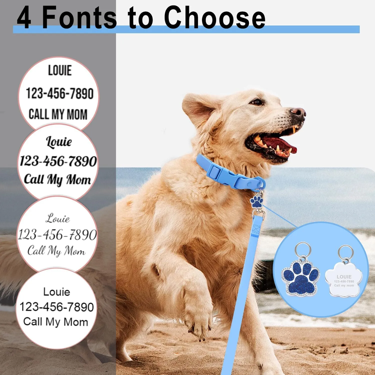 Personalized Waterproof Dog Collar, Adjustable Custom Dog Collar with Names and Phone Number, Silicone Rubber Dog Collars for Small Medium Large Dogs