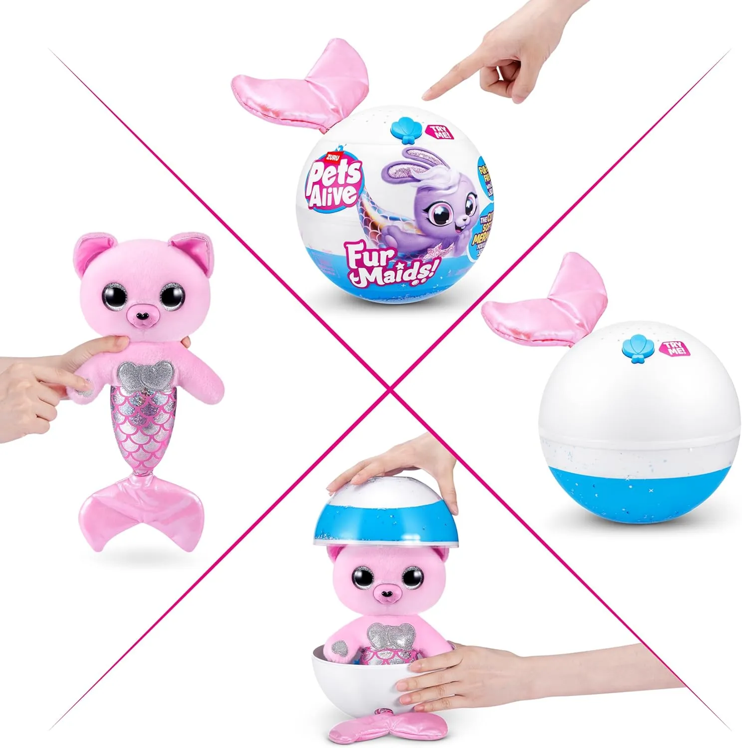 Pets Alive Furmaids by ZURU Mermaid Plush Interactive Lights Sounds Girls Toy (Pink Kitten)