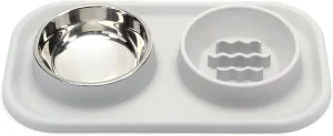 Slow Feeder Bowl Set for Cat and Dog/Non Slip Silicone Pet Bowls/Non Spill Food Mat with Stainless Steel Bowl