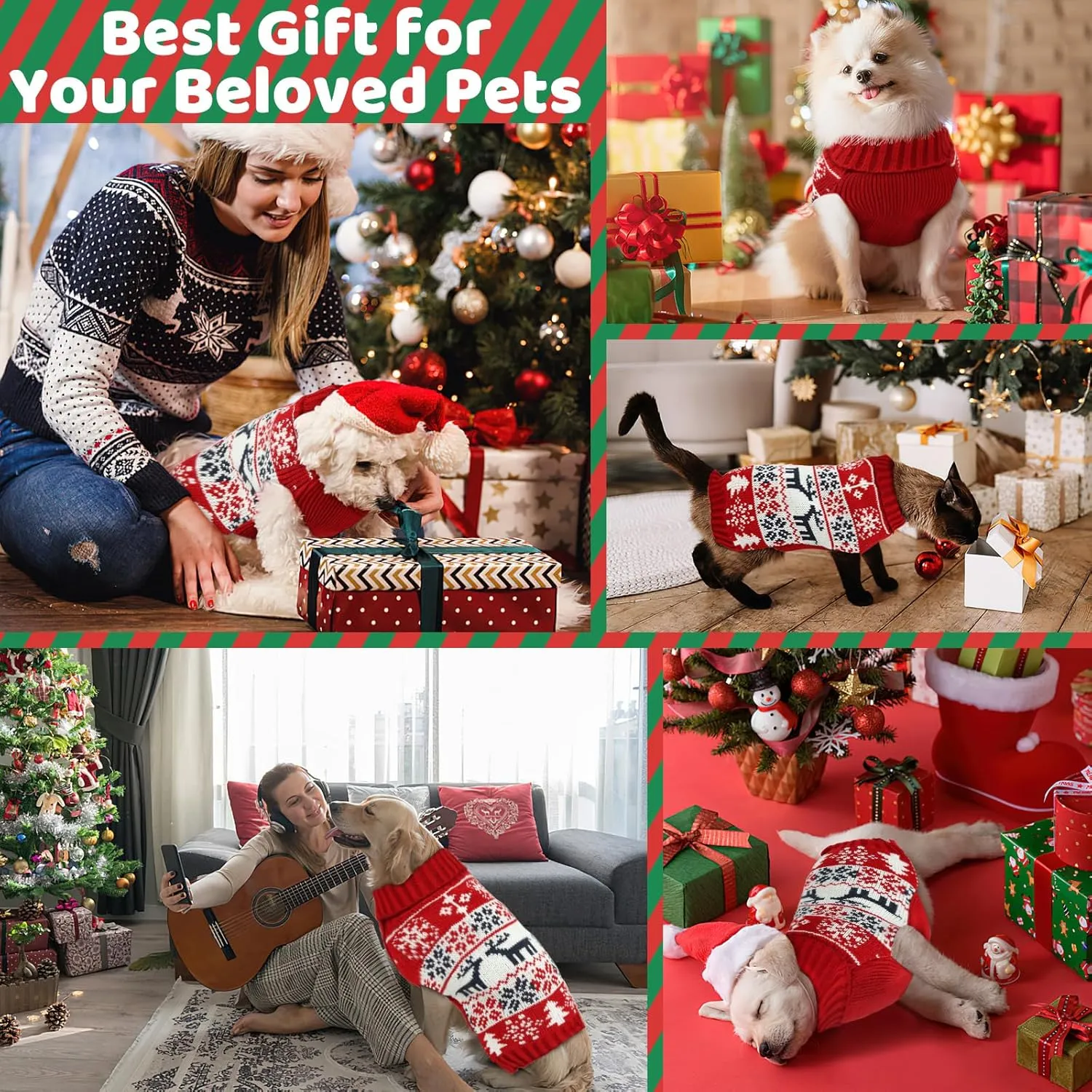 Soft Thickening Warm Dog Sweaters for Small to 2XL Dogs, Christmas Turtleneck, Double Knitting Collar for Outdoors Playing