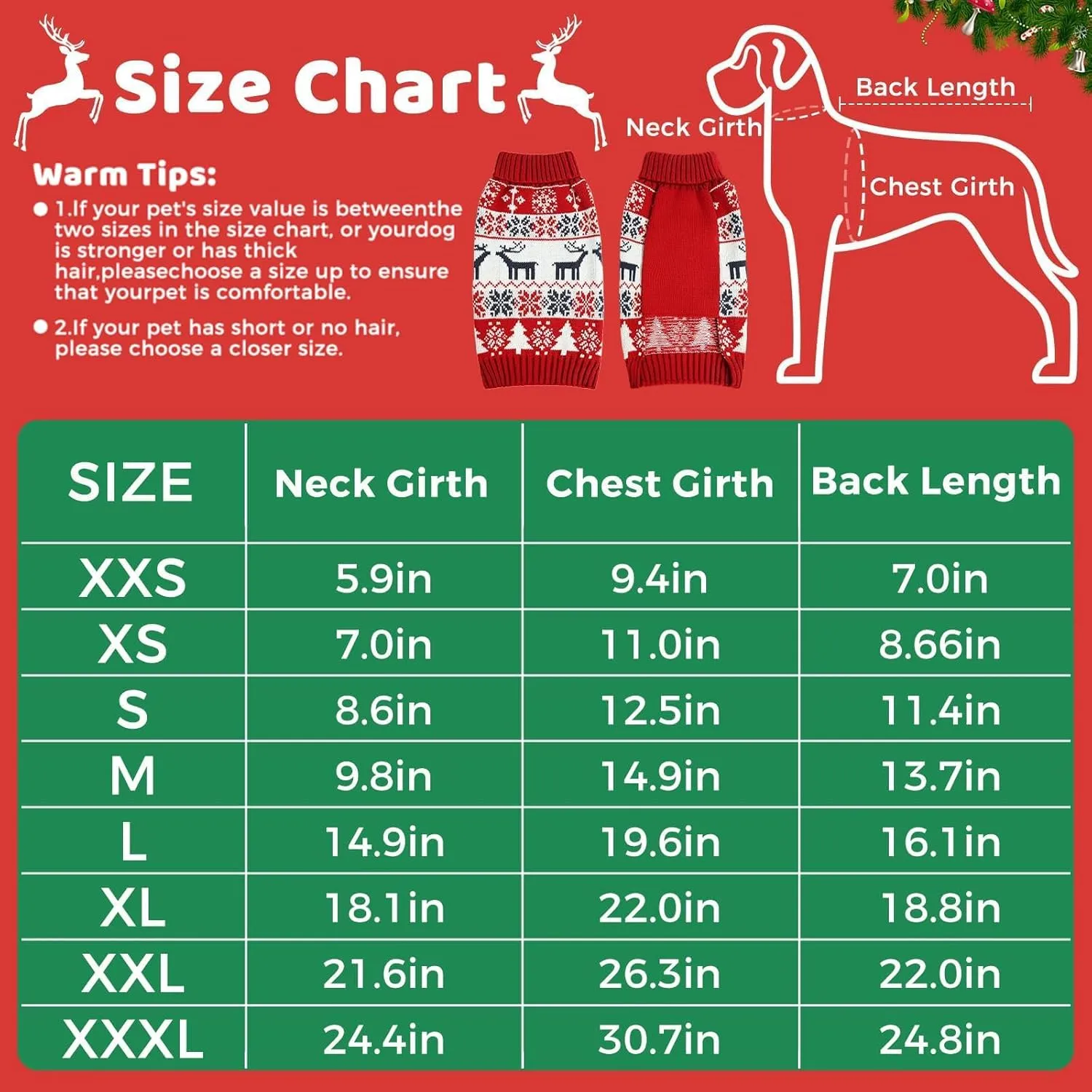 Soft Thickening Warm Dog Sweaters for Small to 2XL Dogs, Christmas Turtleneck, Double Knitting Collar for Outdoors Playing