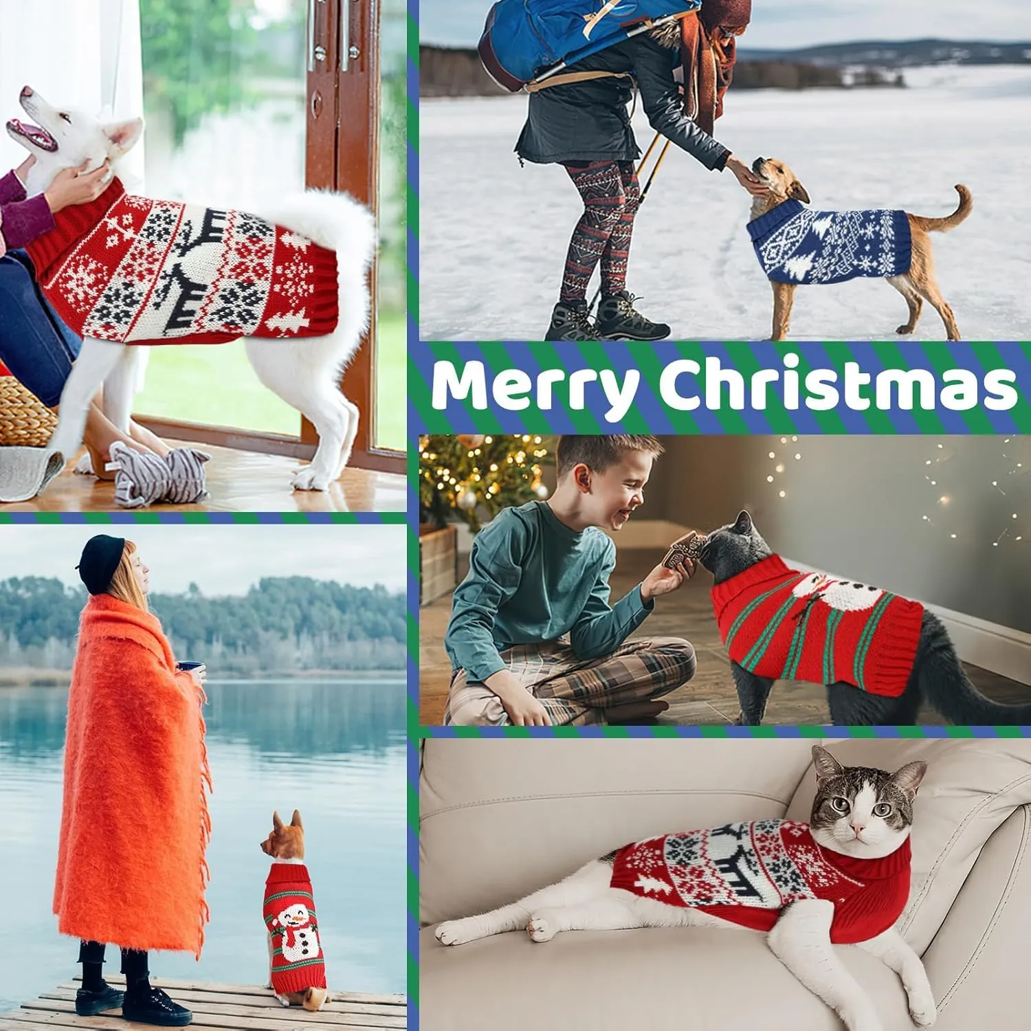 Soft Thickening Warm Dog Sweaters for Small to 2XL Dogs, Christmas Turtleneck, Double Knitting Collar for Outdoors Playing