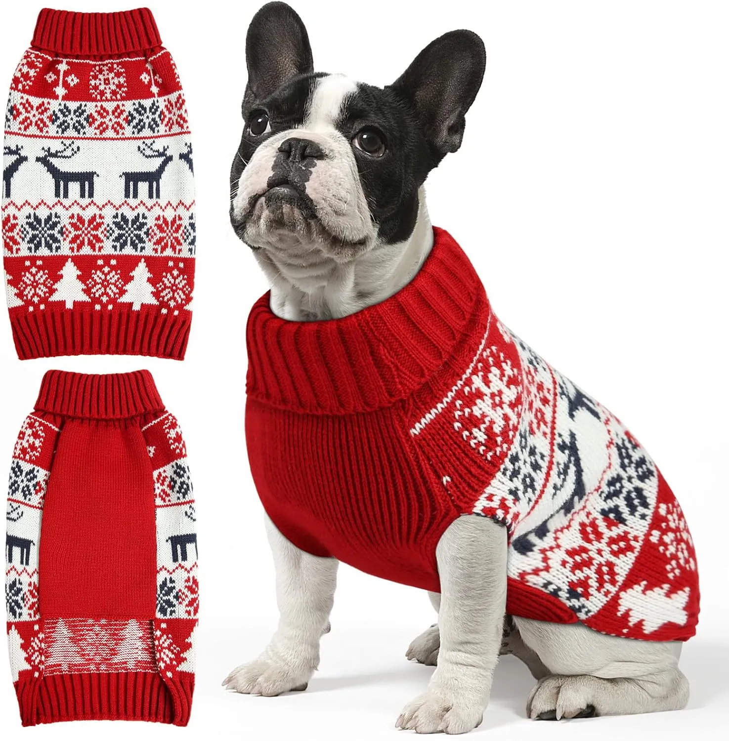 Soft Thickening Warm Dog Sweaters for Small to 2XL Dogs, Christmas Turtleneck, Double Knitting Collar for Outdoors Playing