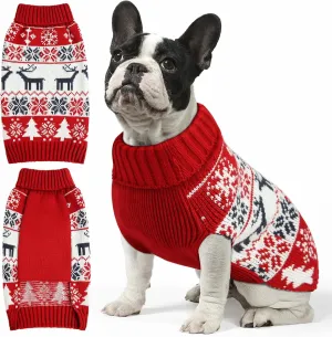 Soft Thickening Warm Dog Sweaters for Small to 2XL Dogs, Christmas Turtleneck, Double Knitting Collar for Outdoors Playing