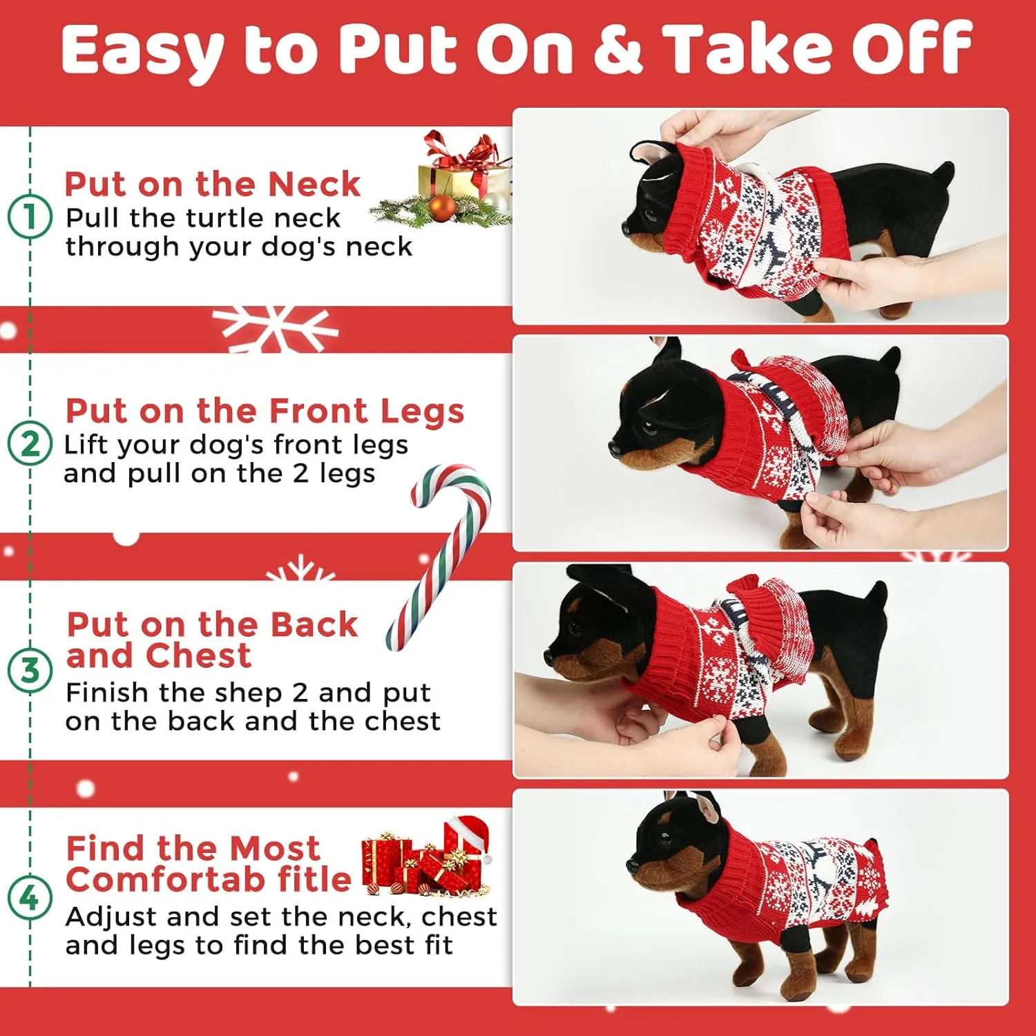 Soft Thickening Warm Dog Sweaters for Small to 2XL Dogs, Christmas Turtleneck, Double Knitting Collar for Outdoors Playing