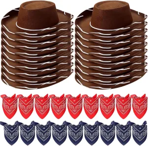 Unittype 18 Sets Cowboy Hats and Bandanas Bulk Kids Western Cowboy Costume Accessories Kids Party Supplies