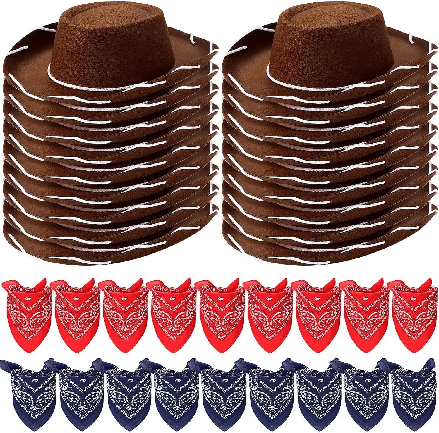 Unittype 18 Sets Cowboy Hats and Bandanas Bulk Kids Western Cowboy Costume Accessories Kids Party Supplies