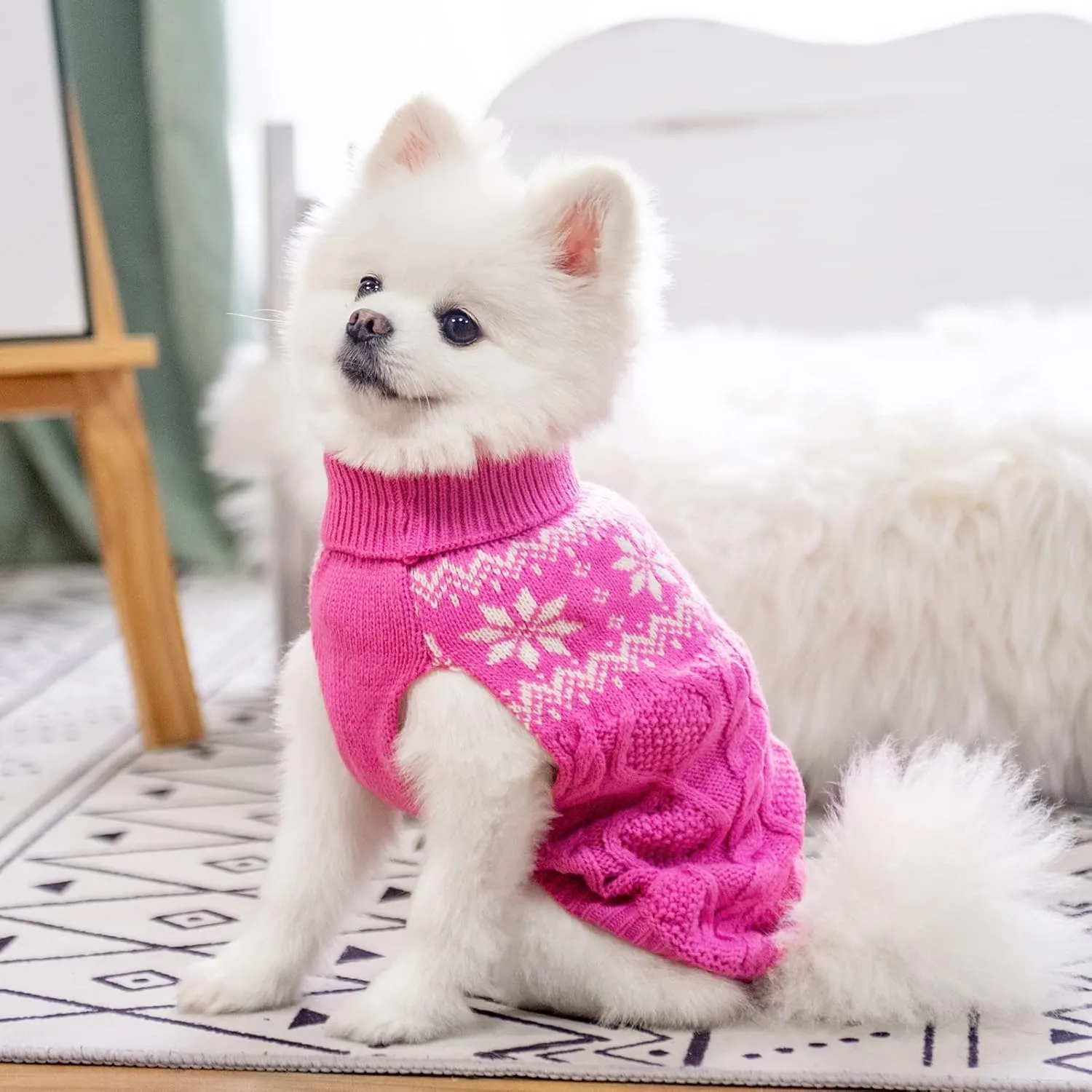 Warm Winter Dog Sweater - Cold Weather Pet Clothes for Small Medium Large Dogs Indoor Outdoor, Soft Classic Knit Puppy Apparel, Pink, XS