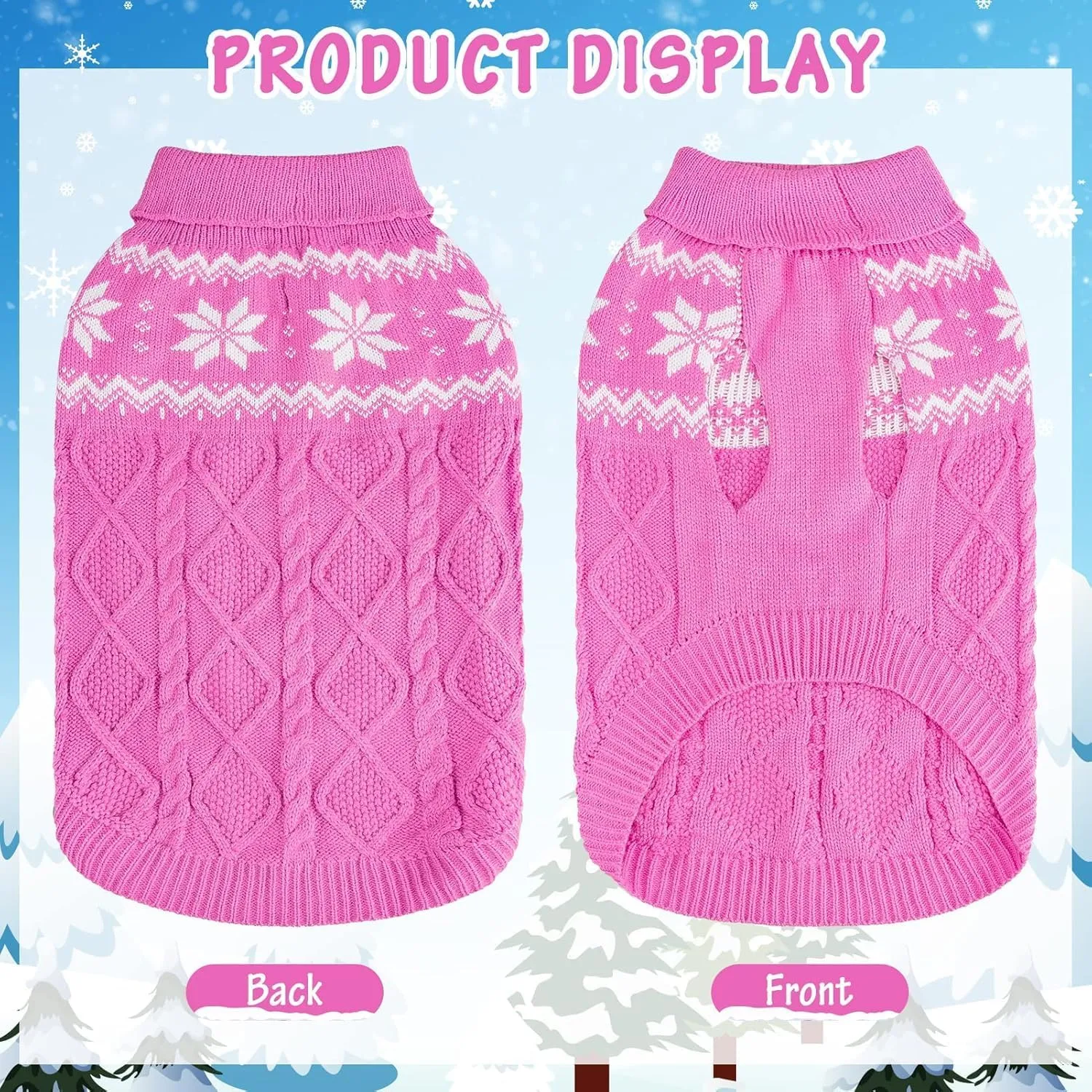 Warm Winter Dog Sweater - Cold Weather Pet Clothes for Small Medium Large Dogs Indoor Outdoor, Soft Classic Knit Puppy Apparel, Pink, XS
