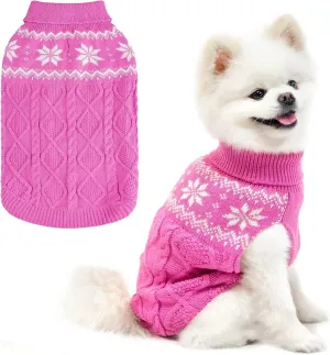 Warm Winter Dog Sweater - Cold Weather Pet Clothes for Small Medium Large Dogs Indoor Outdoor, Soft Classic Knit Puppy Apparel, Pink, XS