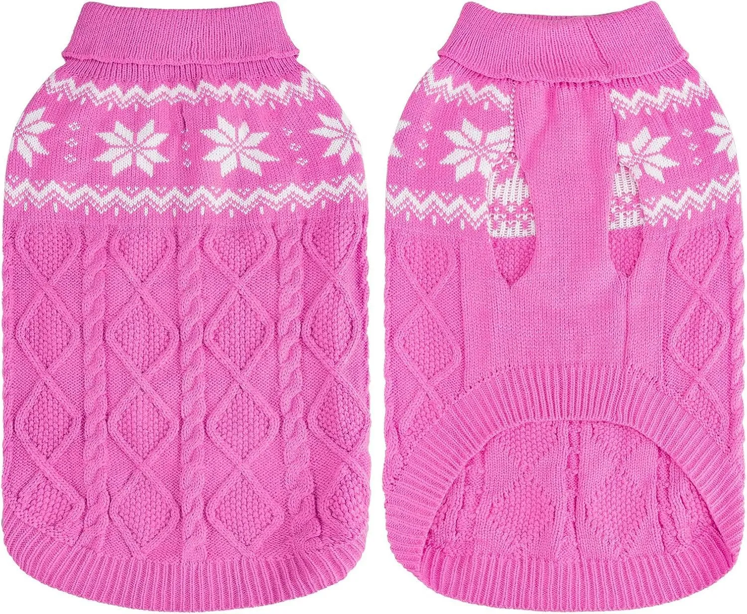 Warm Winter Dog Sweater - Cold Weather Pet Clothes for Small Medium Large Dogs Indoor Outdoor, Soft Classic Knit Puppy Apparel, Pink, XS