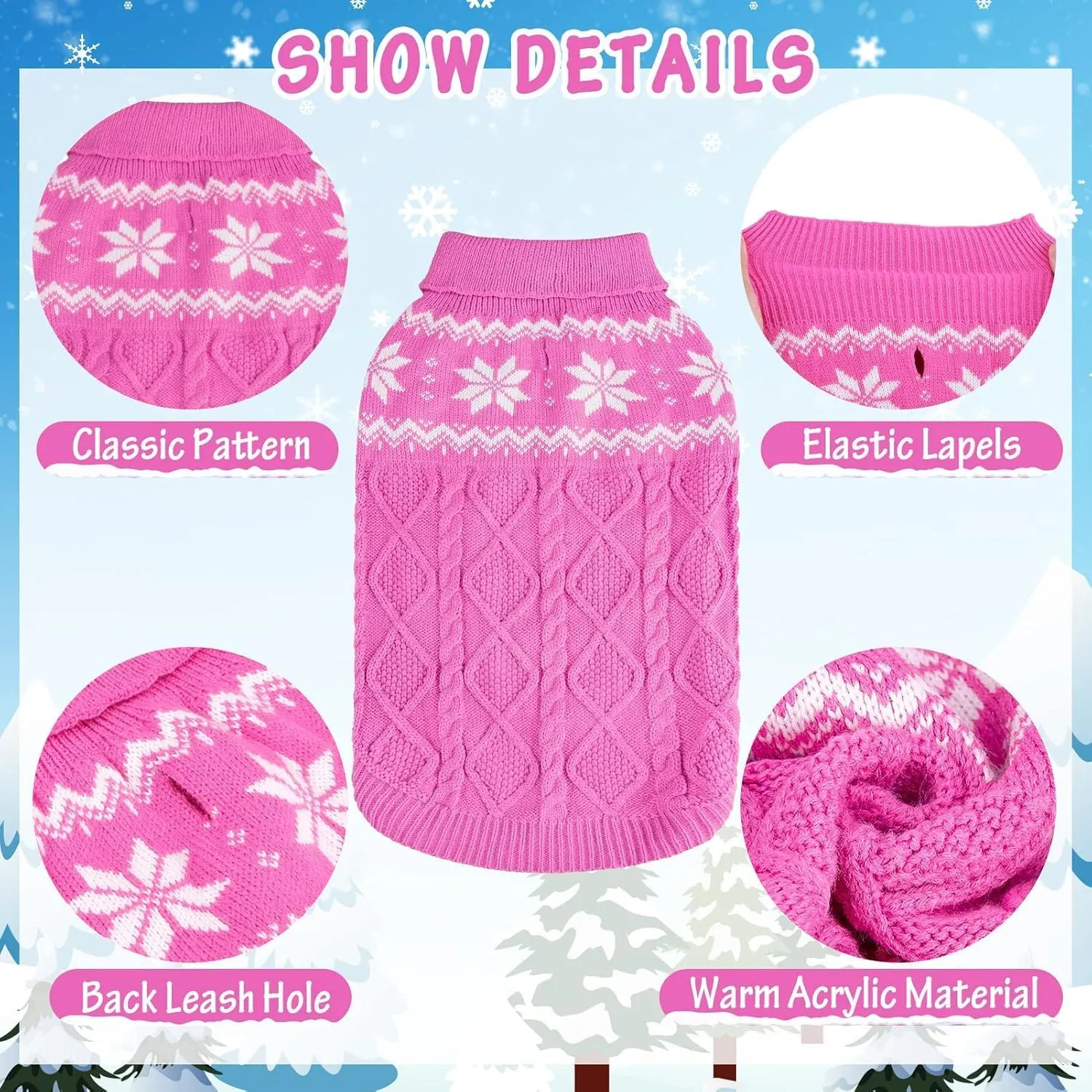 Warm Winter Dog Sweater - Cold Weather Pet Clothes for Small Medium Large Dogs Indoor Outdoor, Soft Classic Knit Puppy Apparel, Pink, XS