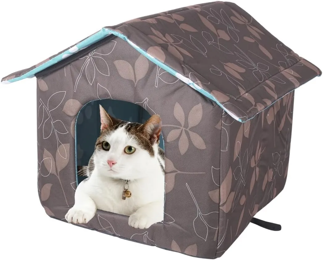 Waterproof Cat Cave, Insulated Outdoor Pet Shelter with Removable Cushion, Warm and Windproof Shelter for Stray Cats and Puppies, 43 X 40 X 42 Cm