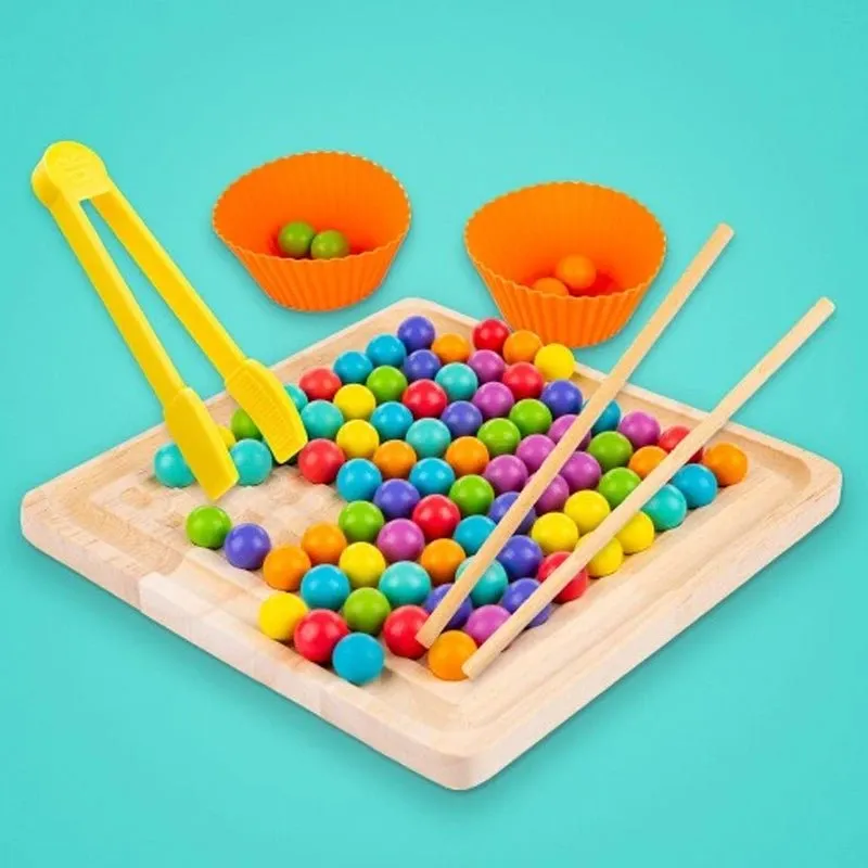 Wooden Puzzle Balls Beads Montessori Learning Colors Counting Game